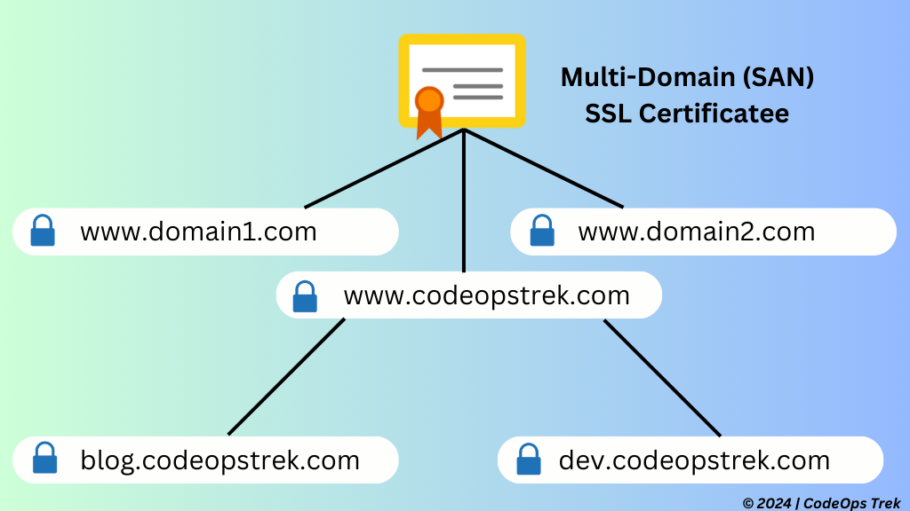 Multi-Domain SSL Certificate icon securing multiple domains