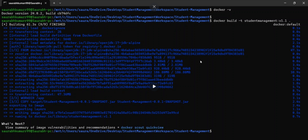 Dockerize a Spring Boot Application showing the image build process